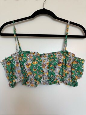 RHODE x Target Green Floral Smocked Crop Top with Yellow Accents